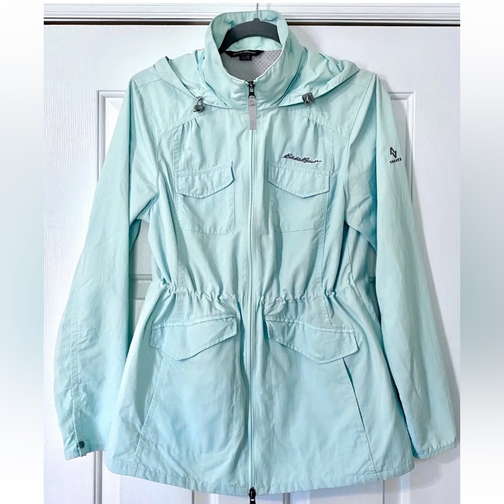 Eddie Bauer Waterproof Travex Rain Jacket Coat Sea Foam /Light Blue Women’s Sz M